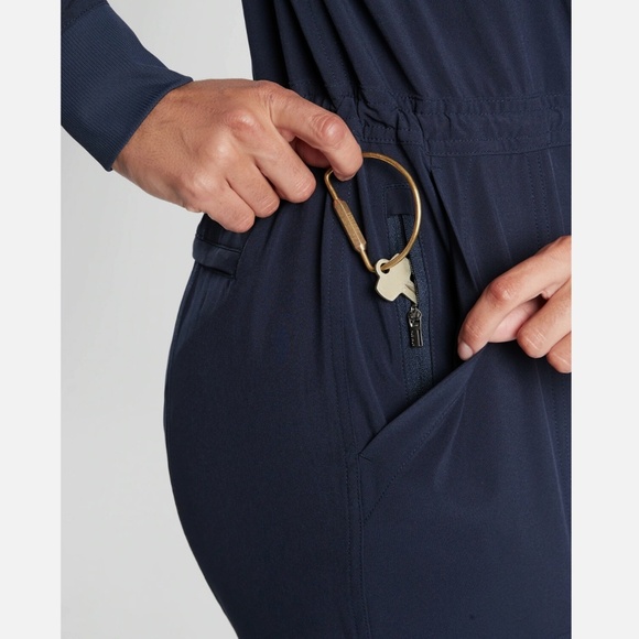 Athleta Zuma Athleisure Lightweight Stretch Jogger Jumpsuit Navy Size Small - Picture 4 of 10